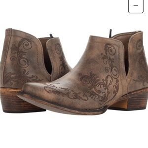 Roper Brown Ankle Booties with Floral Design